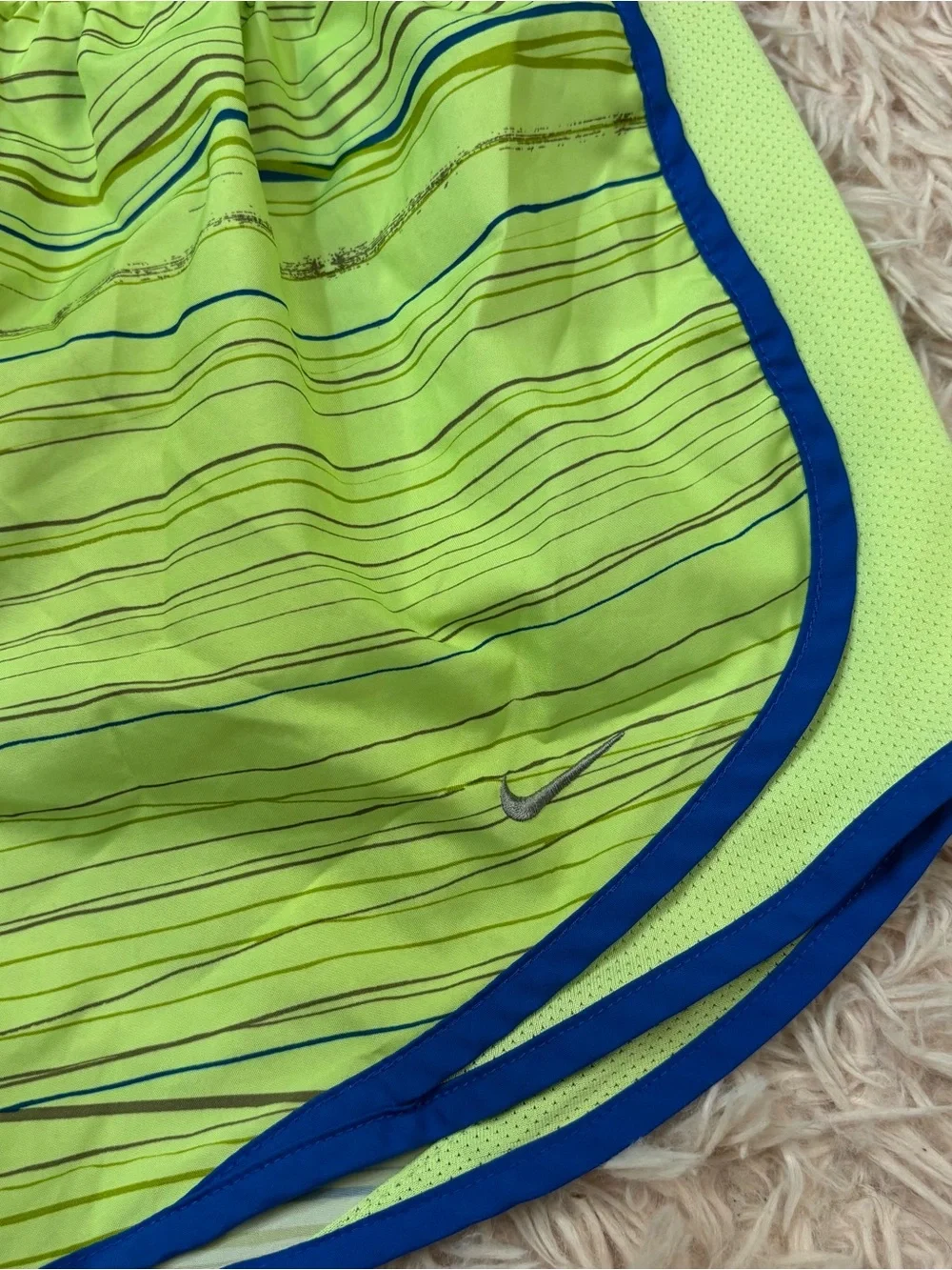 Nike Women’s Neon Lime Athletic Shorts with Blue Trim